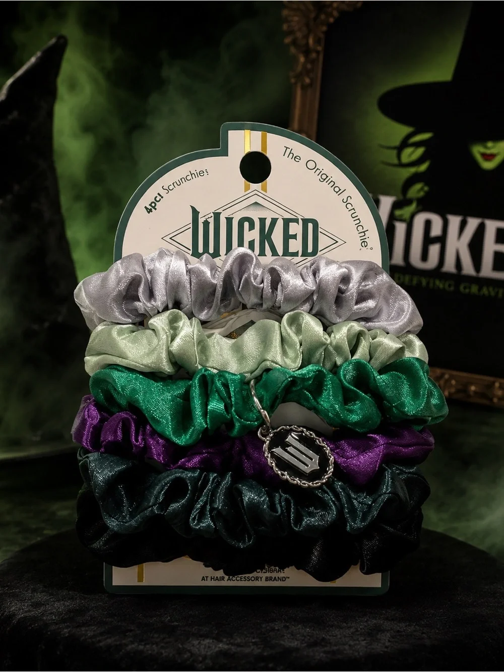 Wicked Black  Bow Head wrap with Multi-Color Accent Scrunchies and hair clip